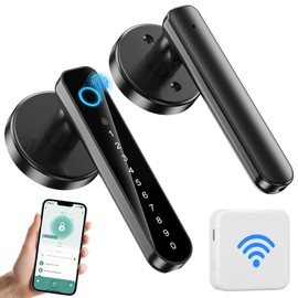 VBUFKRIT Fingerprint Door Lock- biometric Smart Door knob- passcode keypad Door Handle，for Bedroom Hotel Office Apartment (Black+WI-FI)