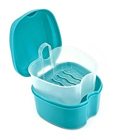 Genco - Estuche para dentaduras dentales con colador, limpiador nocturno para dentaduras dentales, protector bucal, dientes falsos y limpieza de dentaduras