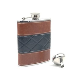 iSavage 6oz Black and Brown Red Leather Wrapped Hip Flask with a Funnel 18/8 Stainless Steel-YM135