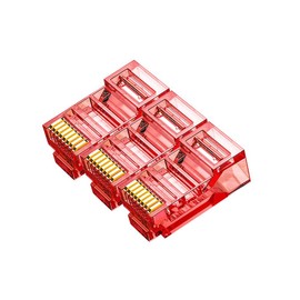 50 Pcs Cat6 RJ45 Color Connectors, Cat6 RJ45 Color Plugs, Cat6 Crystal Unshielded RJ45 Ends UTP 8P8C Modular Network Plug Connector, Red