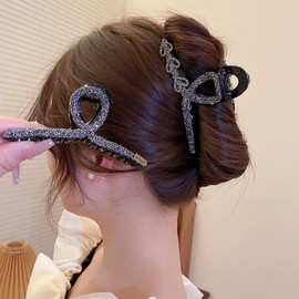 Resweky Large Metal Hair Claws Black Beads Hair Clips Clip Cute Hair Clip for Women and Girls (Heart Pattern)