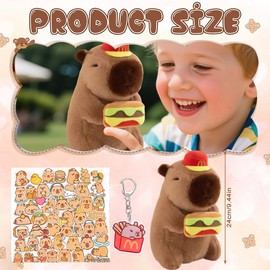 Adorable Capybara Plush Toy Set, Capybara Stuff Bedroom Companion, Cute Animal Keychain with 50 Stickers, Kawaii Stuffed Animal Gift Bundle for Kids Adults Collectors