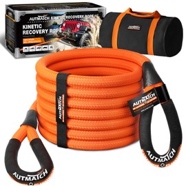 AUTMATCH Kinetic Recovery Tow Rope 7/8" x 20FT - Heavy Duty Offroad Snatch Strap 35000Lbs, 35% Elasticity Energy Recovery Tow Rope for 4x4 Off-Road Vehicle, Truck, Trailer, ATV, UTV, Orange
