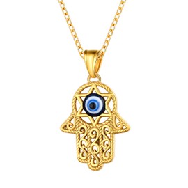 Supcare Women's Hamsa Hand Fatima Necklace Stainless Steel Evil Eye Pendant Dating Chain Evil Eye Turkish Eye Nazar Hamasa Necklace Jewellery for Women Birthday, Stainless Steel