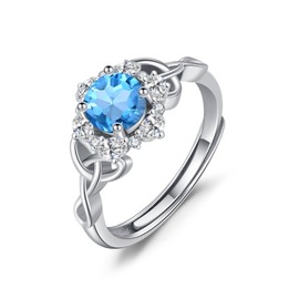 OHAYOO 925 Sterling Silver Women's Ring Celtic Birthstone Ring Adjustable Cubic Zirconia Celtic Knot Birthstone Jewellery for Women Wife Girlfriend, Sterling Silver, Cubic Zirconia