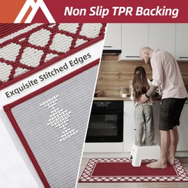 COSY HOMEER Kitchen Rugs Non Slip Washable Kitchen Mats for Floor Absorbent Kitchen Rugs Sets of 2 Kitchen Runner Rugs for Kitchen Carpet Sink Laundry Area Rugs,Burgundy,24" x 35"+24" x 60"