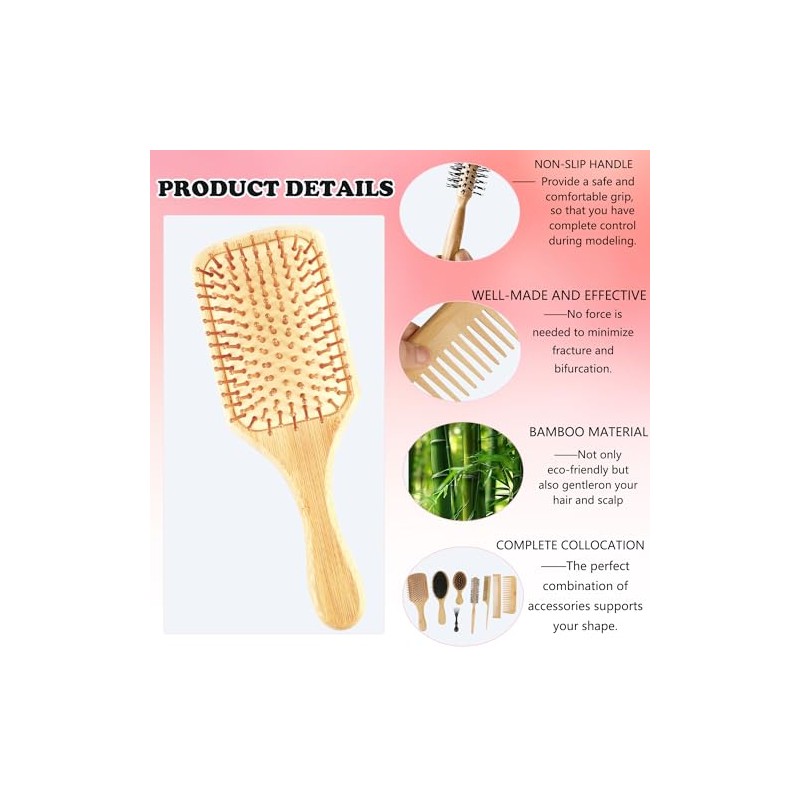 Juego de 8 cepillos de bambú para el cabello, de