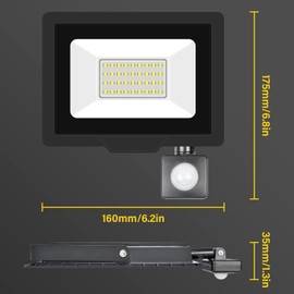 RIGIDON 2 x 30 W 3000 LM Outdoor Motion Sensor LED Spotlight, Outdoor LED Lamp, 6000 K Cool White LED Floodlight, Outdoor Light, Waterproof Outdoor Light Floodlight for Garden, Garage, Carport, House