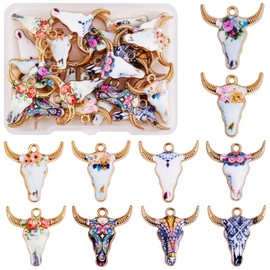 COGCHARGER 30 Pcs 10 Styles Cow Head Charms Pendant Alloy Enamel Western Cattle Ox Head Animal Charms for Necklace Bracelet Earrings Jewelry Making DIY Craft Supplies, No Gemstone