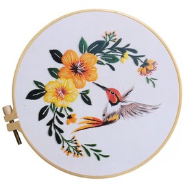 Embroidery Kit for Adults Beginners Starter Stitch Kit with Flying Hummingbird Yellow Flowers Pattern Handmade Needlepoint Kits