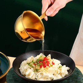 200ml Mini Saucepan 304 Stainless Steel Pot Two Side Spouts Design Butter Milk Chocolate Sauce Pan 3 Layer Composite Pot Bottom Dishwasher Safe (Gold)