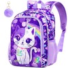 Girls Toddler Cat Backpack, Water Resistant Sequins Kindergarten Bookbag, 13"