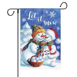 AIBIIN 12x18 inch Winter Let It Snow Garden Flag for Outside 12x18 Double Sided Colored Hats Snowman Snowflakes Decorations House Yard Flag Outdoor Supplies