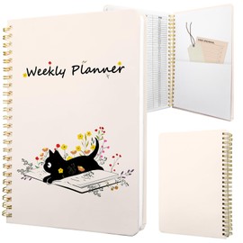 Stanoha Weekly Planner Undated - 52 Weeks To Do List Notebook A5 for Work: Weekly Task, Habit Tracker Journal, Goal Setting, Agenda Sprial Bound Organizer Book for Women Cute Stylish Design, Cat