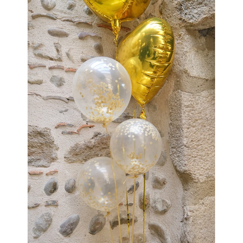 12" Gold Confetti Balloons, 6ct