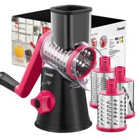 Geedel Rotary Cheese Grater, Kitchen Mandoline Vegetable Slicer with 3 Interchangeable Blades, Easy to Clean Rotary Grater Slicer for Fruit, Vegetables, Nuts