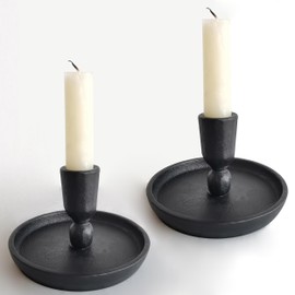 Iron Taper Candle Holders Set of 2, Black Metal Candlestick for Table Centerpieces, Wedding Decor and Dinner Party