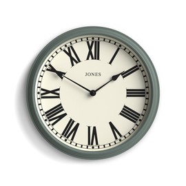 JONES CLOCKS® 'Hackney' Wall Clock – Classic Round Clock in Green, Perfect for The Kitchen, Living Room, Office or Bedroom, 30cm