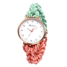 Oidea Scrunchie Elastic Strap Watches for Women: Ultra Thin Retractable Easy Reader Watch Multi-Color Braided Band Quartz Analog Bracelet Watch Casual Ladies Wristwatch, Style d