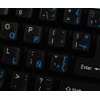 Spanish (Latin American) Keyboard Sticker with Blue Lettering Transparent Background