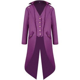 YQVGFBY Men's Gothic Steampunk Tailcoat Men,Medieval Victorian Vintage Jacket Uniform Long Tuxedo,Renaissance Pirate Vampire Party Cosplay Costumes for Adults Men (Purple, L)