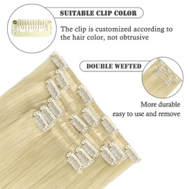 Aison Clip in Hair Extensions 100% Remy Human Hair Platinum Blonde 7A 70G/7Pcs Soft Silky Straight 16clips for Women (18 Inch #60)
