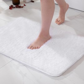 MIULEE Bath Mat Non Slip Absorbent Bathroom Soft luxurious Shower Small Mat Doormat Inside Rugs Kitchen Rugs Carpet Mat Washable for Bathroom Bedroom Kitchen Entrance 40x60 cm White