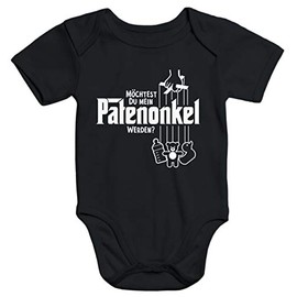 MoonWorks® Short-Sleeved Baby Bodysuit with "Willst du Mein Patenonkel Werden" Print Organic Cotton, Godfather 2 Black