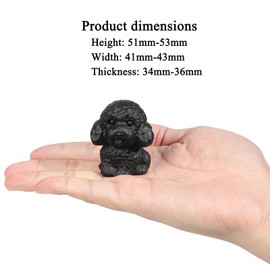 SUNYIK Black Obsidian Poodle Dog Statue Carved Black Puppy Stone Figurine Decor for Home Office Tabletop