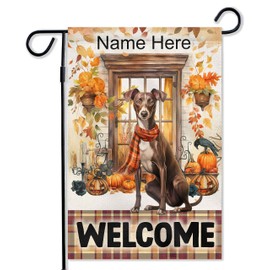 Welcome Fall Dog Garden Flag 12x18 Inch Double Sided Italian Greyhound Autumn Thanksgiving Flags For Dog Lover Family Decor Outdoor House Custom Pumpkins Marble Leaves Buffalo Plaid Yard Flag