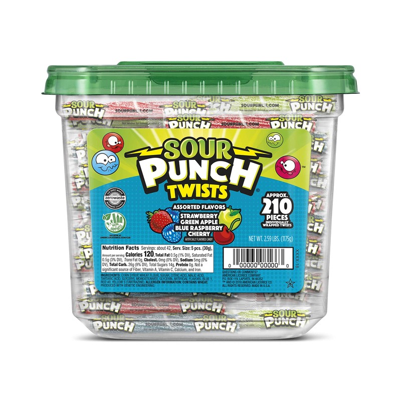 Sour Punch Sour Punch Twists, 3" Individually Wrapped Chewy Candy,