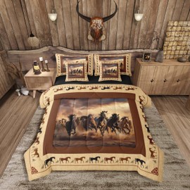 Feelyou Horse Comforter Set 7 Pieces Queen Size Galloping Horse Bed in a Bag for Boys Western Cowboy Rustic Farmhouse Cute Animal Bedding Set Brown Bed Set with Comforter, Sheet Set, Pillowcases