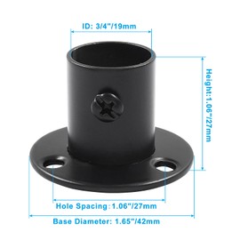 Suiwotin 4 Packs 3/4 Inch Closet Rod Holders, Stainless Steel Closet Rod End Supports, Heavy Duty Curtain Pole Sockets Shower Flange Rod Holder, O-Shaped with Screws (Black)