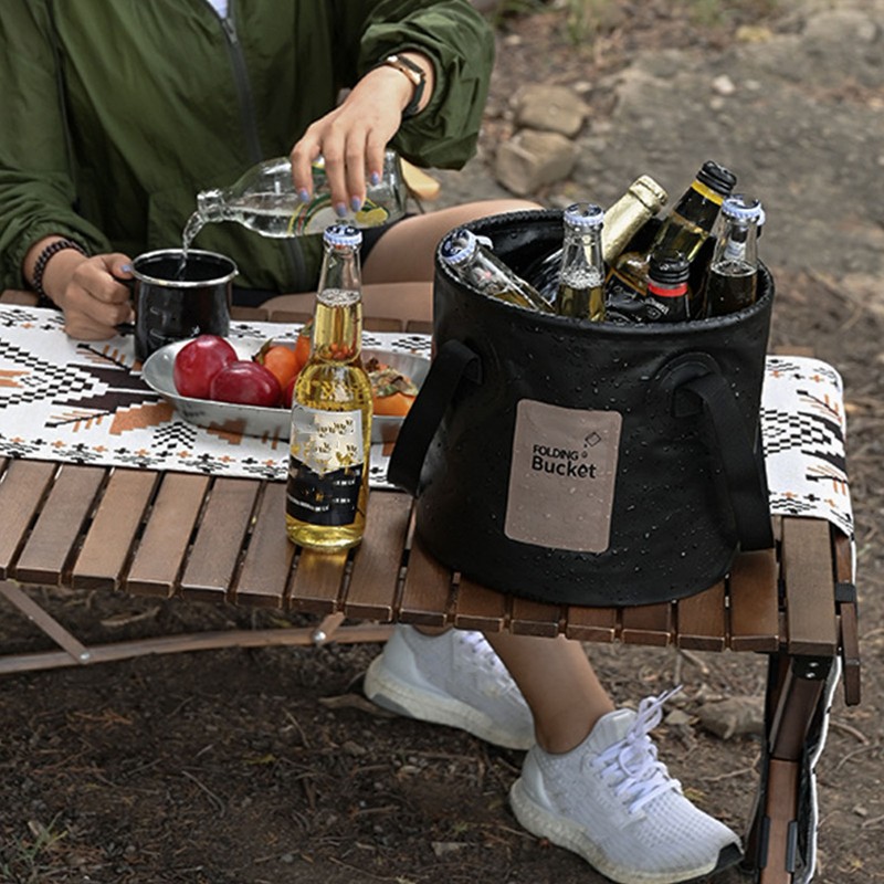Camping Collapsible Bucket 10L Capacity Food Grade PVC Mesh Side