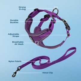 Voyager Escape Proof Cat Harness and Leash Set with Reflective Stitching, Neoprene Handle 5ft - Supports Small, Medium and Large Cats, Kittens for Walking by Best Pet Supplies - Purple, S