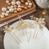 QOOWFEANIG Pearl Wedding Hair Pins, U-Shaped Gold Leaf Bridal Hair