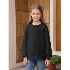 Haloumoning Girls Long Sleeve Sweatshirts Kids Casual Crewneck Loose Fit Pullover with Pockets 5-14 Years Black