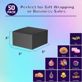 Ueznea Small Black Gift Boxes 5x5x3” (50 Pack) Kraft Paper Gift Wrap Boxes for Treat, Presents, Candy, Craft, Christmas Ornaments, Bridal Shower, Wedding, Birthday Party Favor Boxes