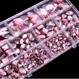 Blinginbox Sew On Rhinestones Flatback Mixed Shape Acrylic Sewing Crystal Rhinestones Gems for Crafts DIY Clothes.（Pink）
