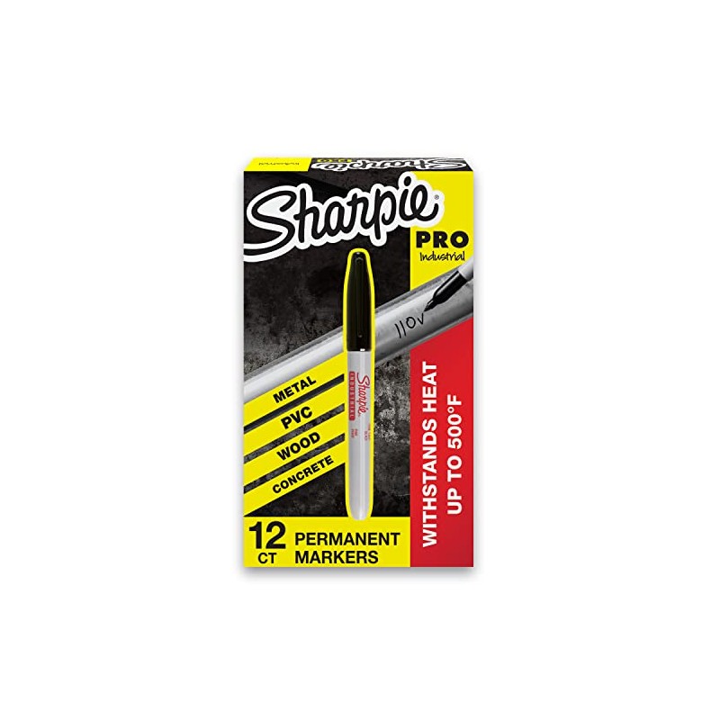 SHARPIE Rotuladores permanentes industriales, punta fina, negro, caja de 12