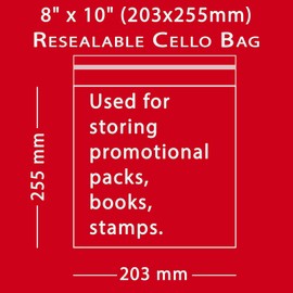 100 x Self Seal Clear Cellophane Plastic Bags (Size - 8 x 10") Transparent Packaging Poly Bags with Suffocation Warning in 5 Languages - Display Garment Bags