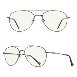 RB.Pilot - anteojos de lectura de aviador de luz azul para hombres y mujeres, marco de metal para computadora, Gray Frame Gray Bridge, Lens Widthe:54 Milimeters
