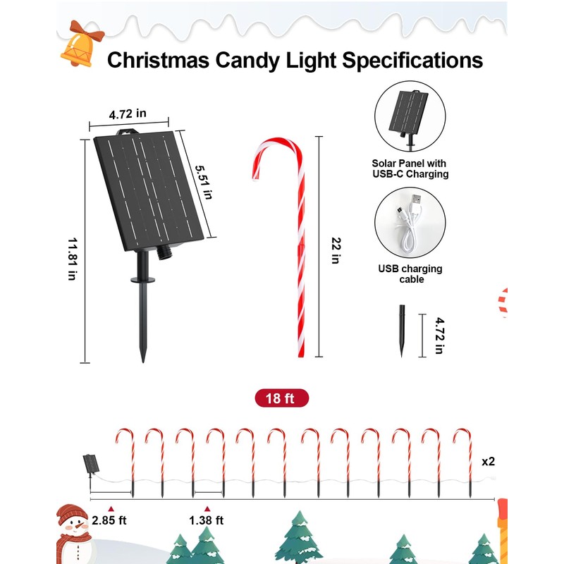 COOLWUFAN 24 Pack 22" Solar Candy Cane Lights Outdoor, 216
