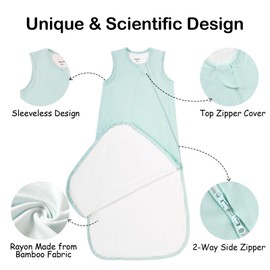 Supersoft Rayon Made from Bamboo Sleep Sack 24-36 Months 1.0 Tog Toddler Sleep Sack 2t Baby Wearable Blanket 3t with 2-Way Zipper Unisex Sleeping Bag for Babies All-year-around (2 Pack) Green & Gray