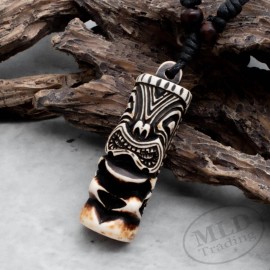 Unbranded Hawaiian Style TV Show Surfer Tiki Pendant Bone Necklace - 2 Colors Brown White - Brown