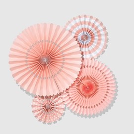 Coterie Pale Pink Party Fans – Set of 4 Hanging Crepe Paper Decorations | Blush Pink Fans with Paperclips for Display | Elegant Party Decor for Baby Showers Brunches and Birthdays