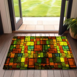 Welcome Door Mat,Vintage Stained Glass Wall Door Mat for Outside Entrance Home Decor,Non-Slip Carpet Rugs with Felt Entryway Mat for Patio Indoor Front Door 17" x 30"
