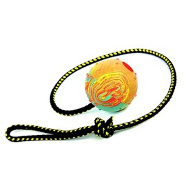 Dingo Nubby Dog Ball - Fully Rubber-Filled, with 60 cm Long Rope - Suitable for Fetching, Dog Sports, Agility, Playtime - Medium Size - Random Colour