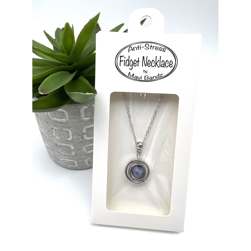 Mavi Bandz Gemstone Gem Crystal Fidget Spinner Silver Necklace Anti