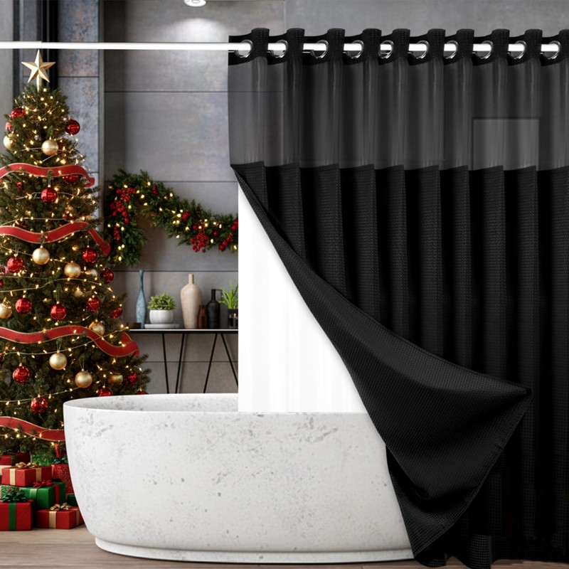 ROHSCE Hookless Shower Curtain Set with Snap-in Liner, 250GSM Waffle